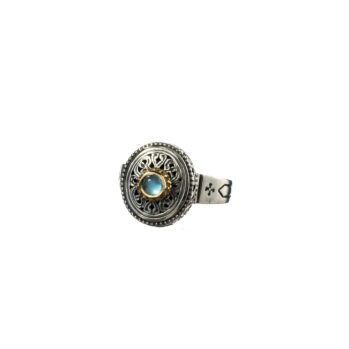 Garden shadows small oval ring in 18K Gold and Sterling Silver with aqua spinel