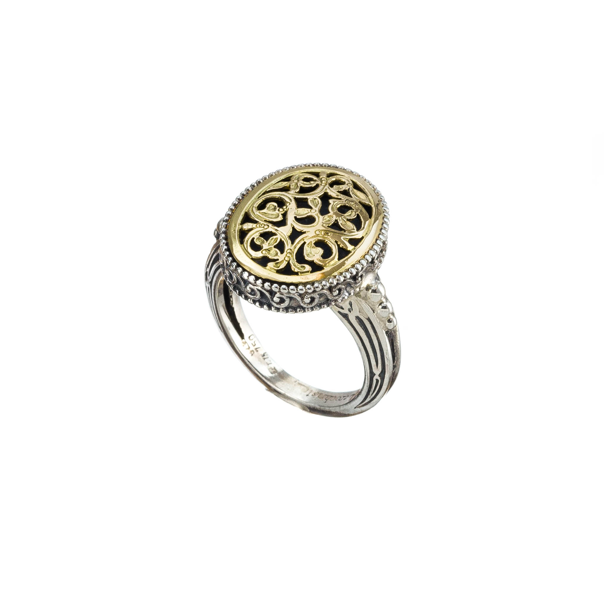 Garden shadows medium oval ring in 18K Gold and Sterling Silver