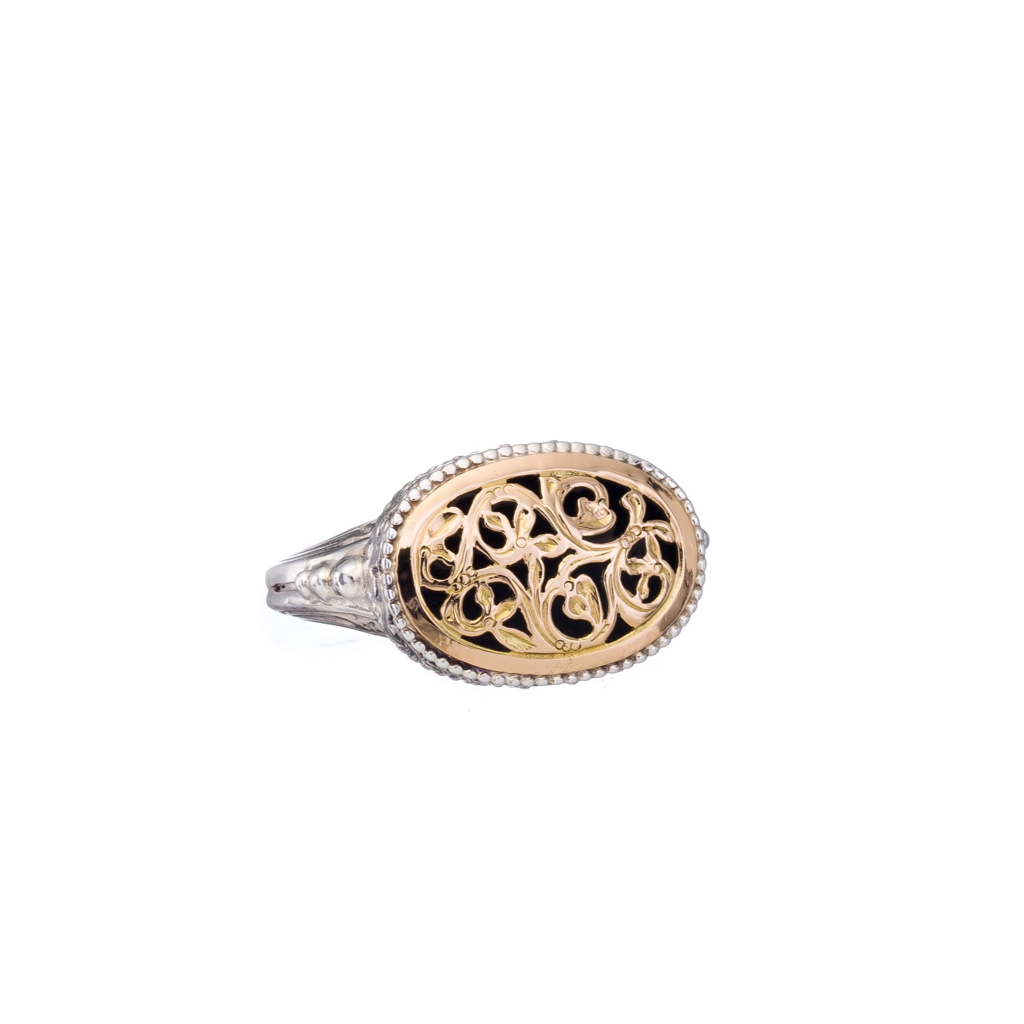 Garden Shadows medium oval ring in 18K Gold and Sterling Silver