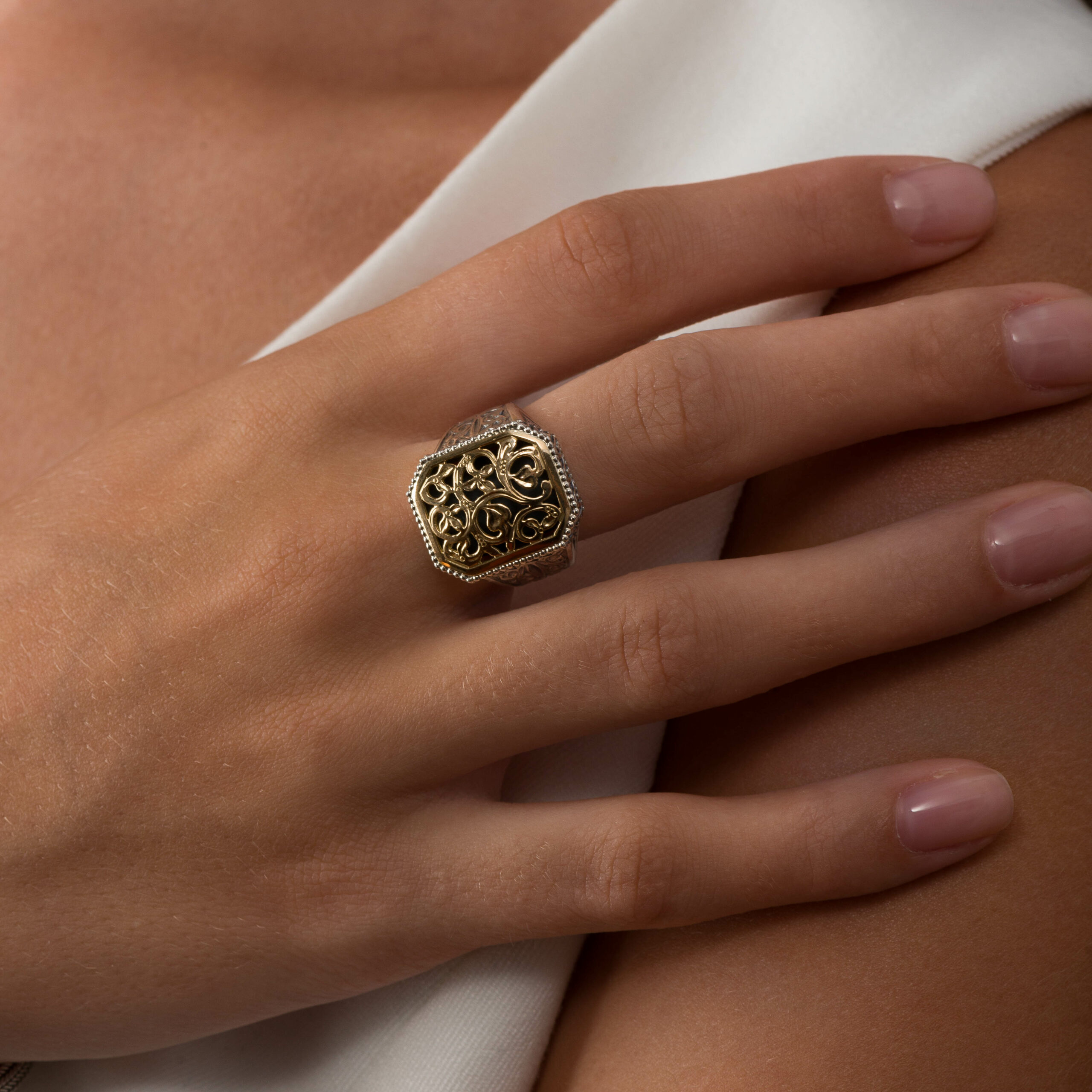 Garden shadows polygon ring in 18K Gold and Sterling Silver