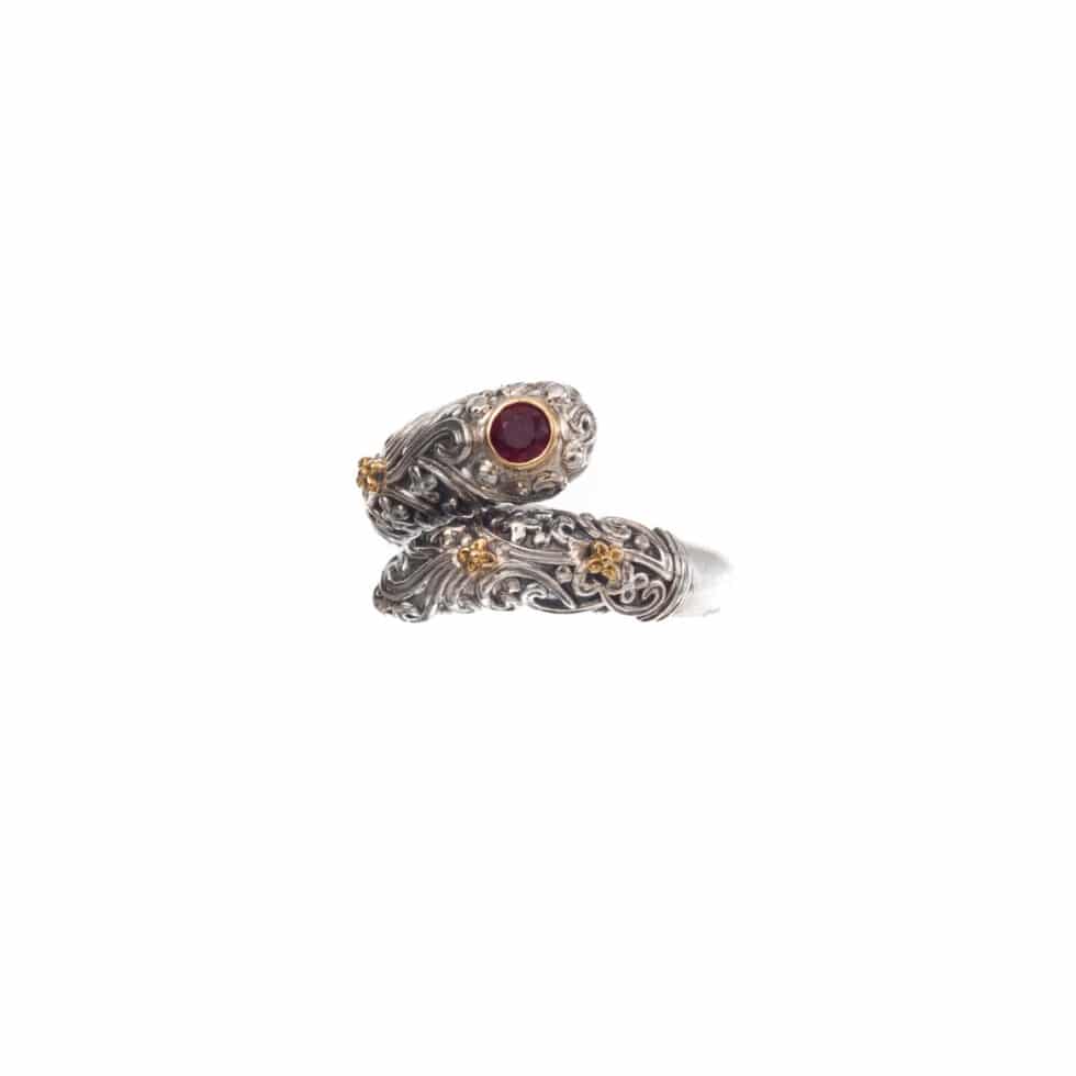 Eve ring in 18K Gold and Sterling Silver with ruby