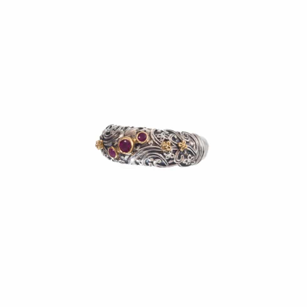 Eve ring in 18K Gold and Sterling Silver and rubies