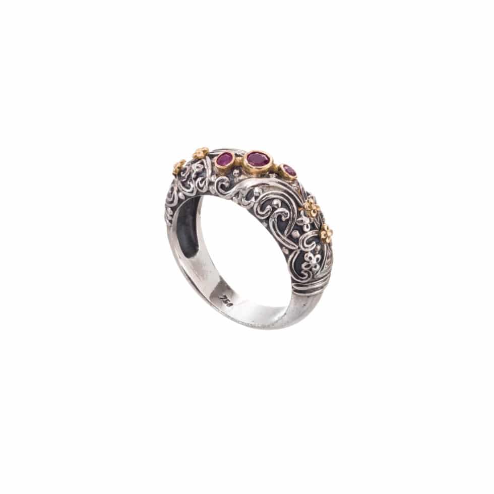 Eve ring in 18K Gold and Sterling Silver and rubies
