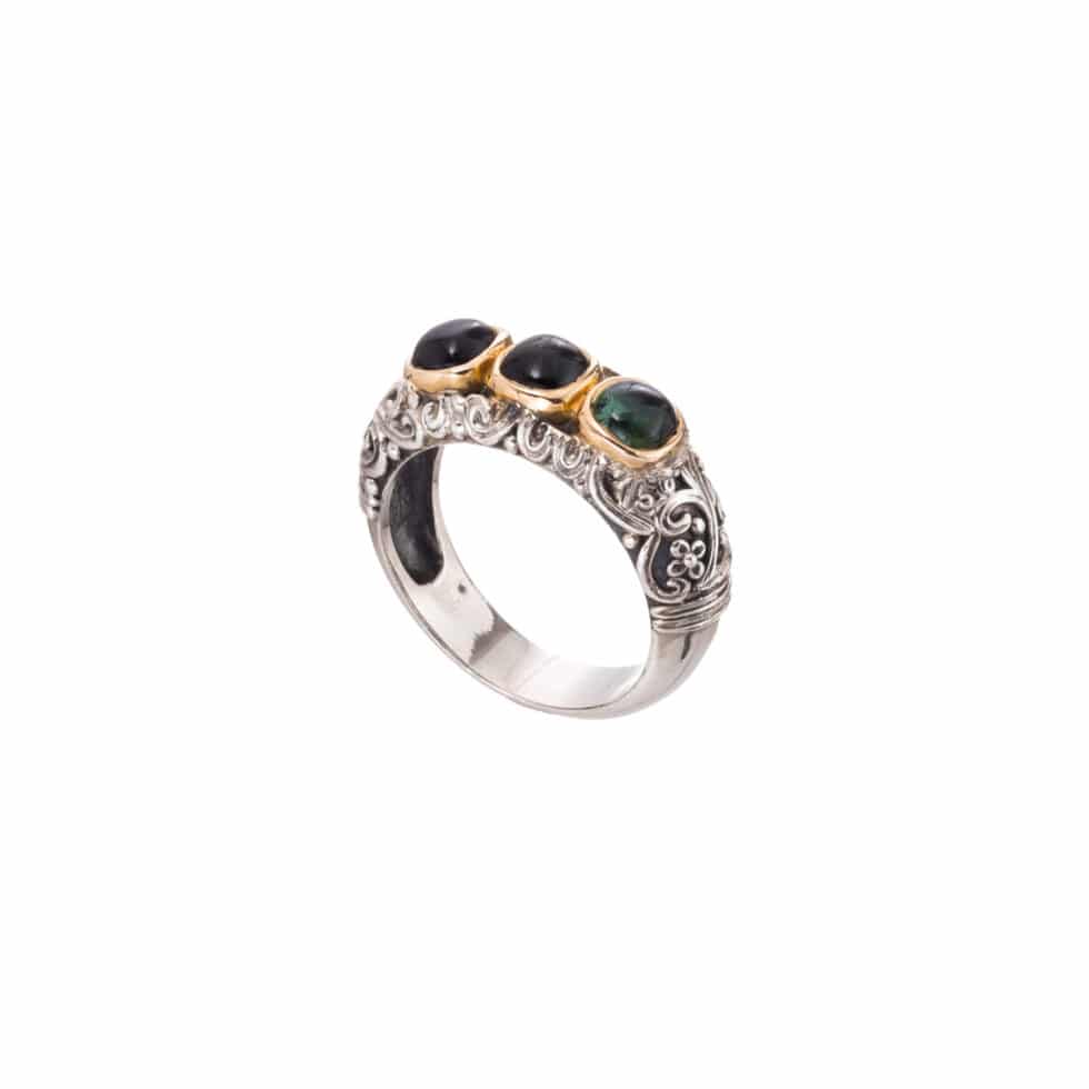 Eve ring in 18K Gold and Sterling Silver with semi precious stones
