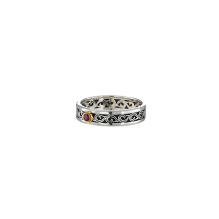 Kyma band ring in Sterling Silver and 18K Gold with ruby - Image 2