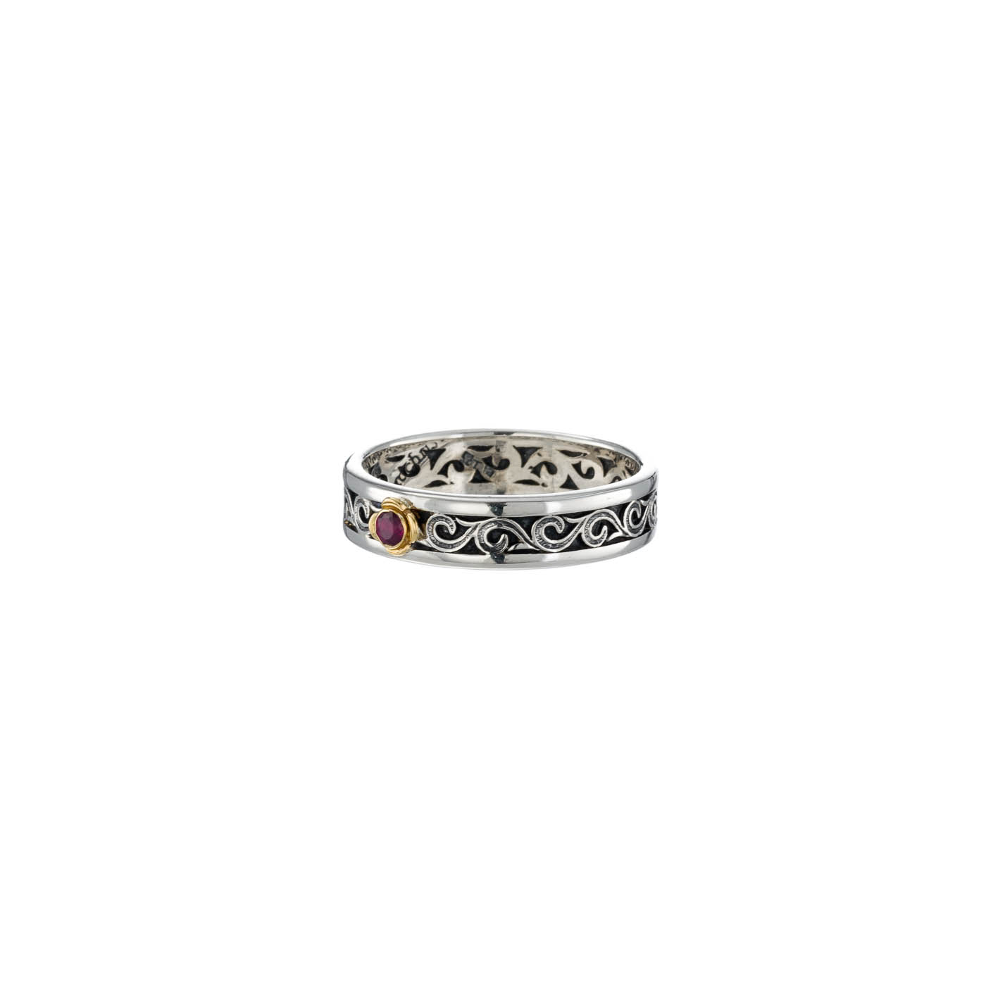 Kyma band ring in Sterling Silver and18K Gold with ruby