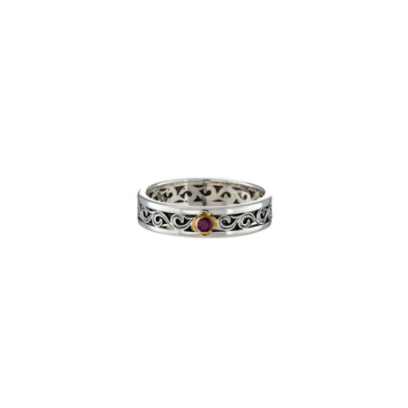 Kyma band ring in Sterling Silver and 18K Gold with ruby