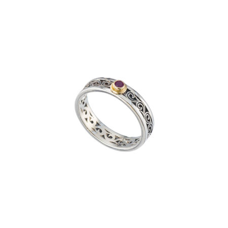 Kyma band ring in Sterling Silver and 18K Gold with ruby - Image 3