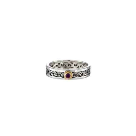 Kyma band ring in Sterling Silver and 18K Gold with ruby