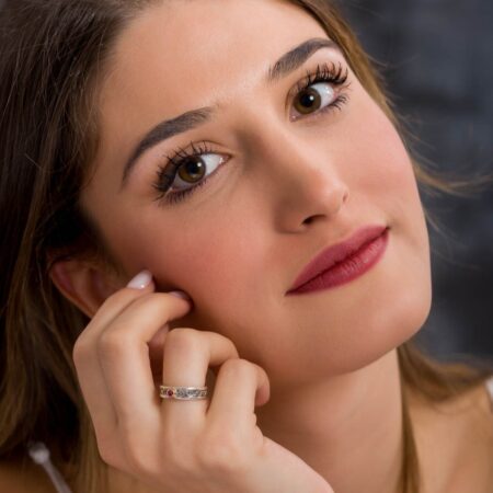 Kyma band ring in Sterling Silver and 18K Gold with ruby - Image 4
