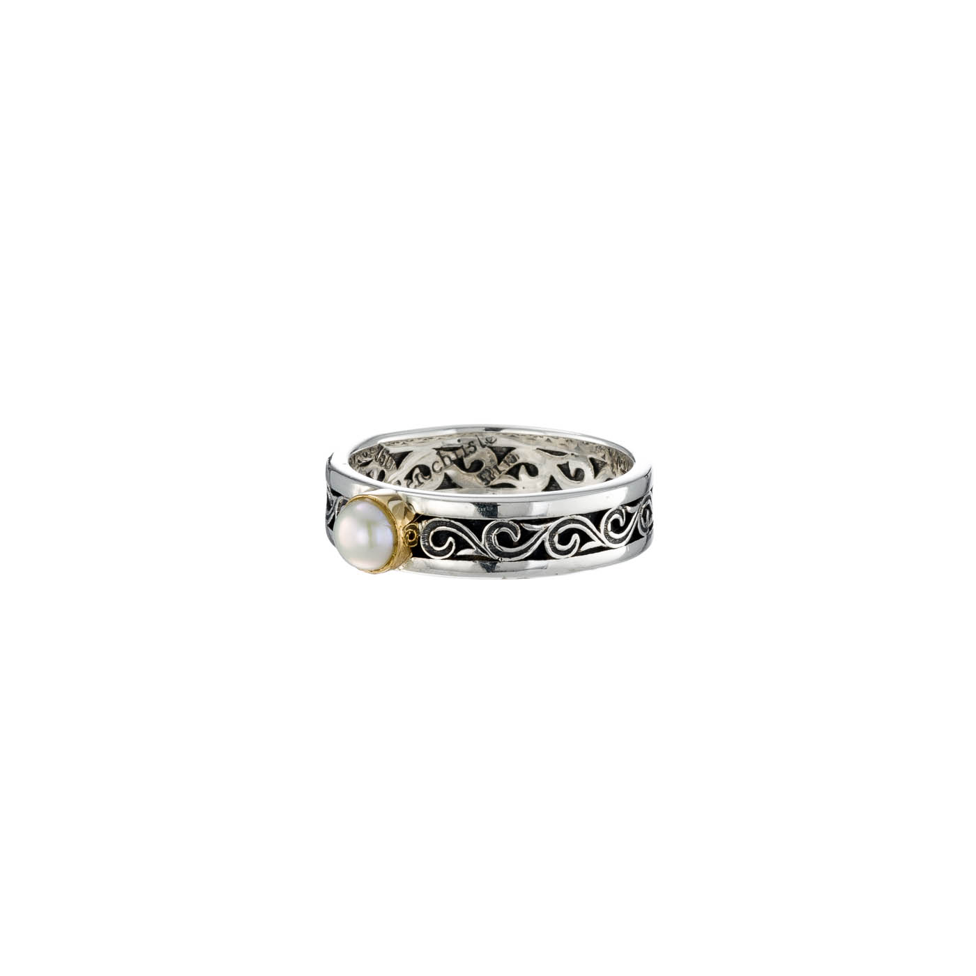 Kyma band ring in Sterling Silver and 18K Gold with pearl