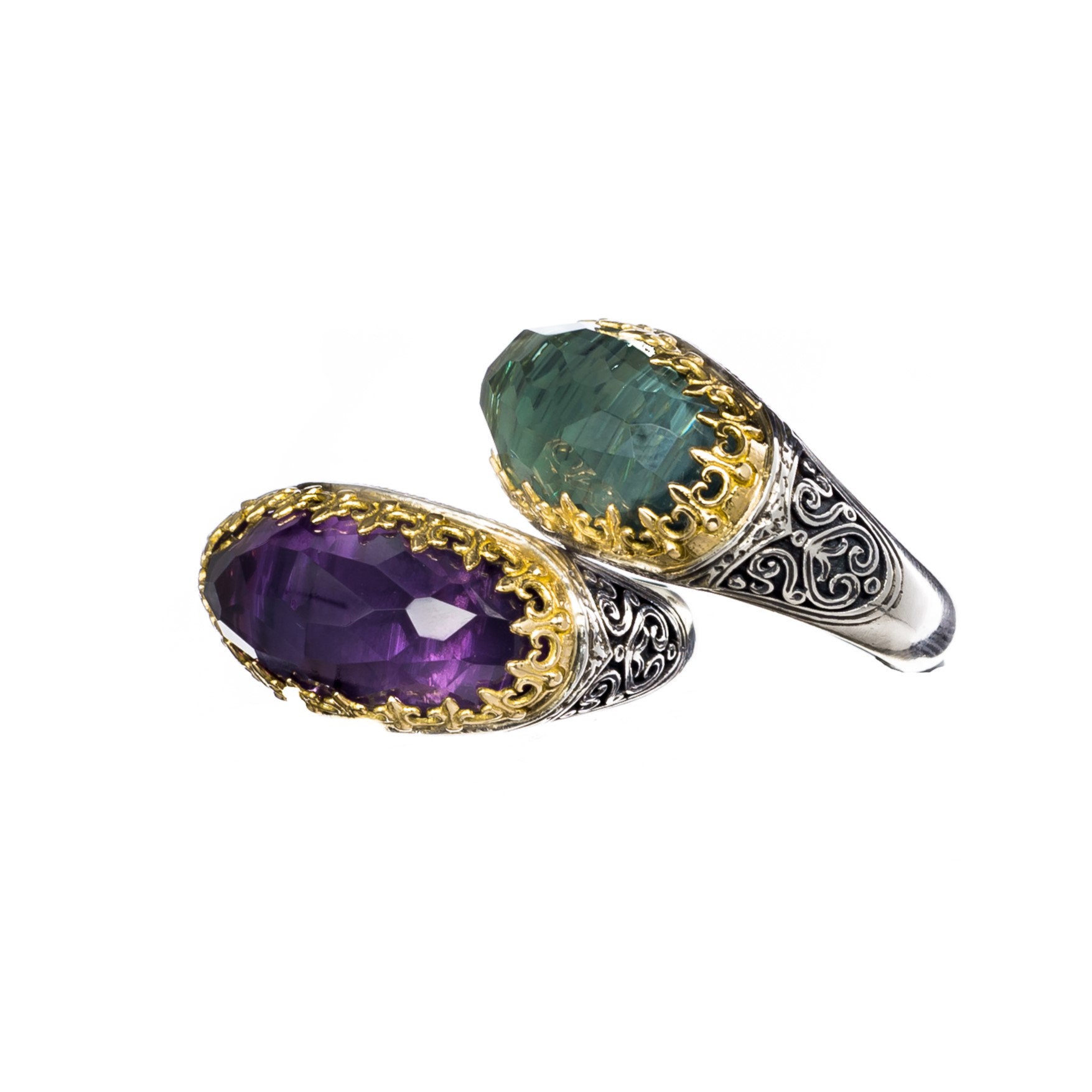 Aegean colors Ring in 18K Gold and Sterling Silver and green stone