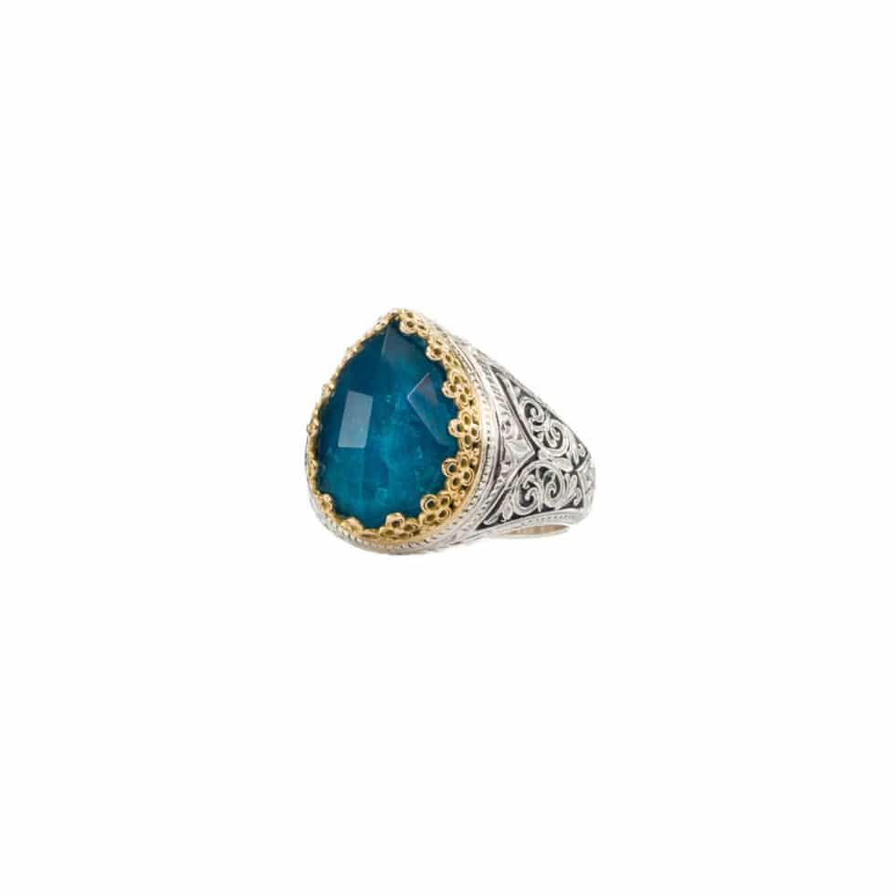 Aegean colors drop ring in 18K Gold and Sterling Silver with mother of pearl