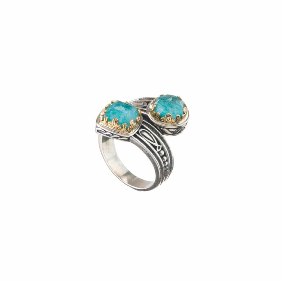 Aegean colors 2 stones ring in 18K Gold and Sterling Silver