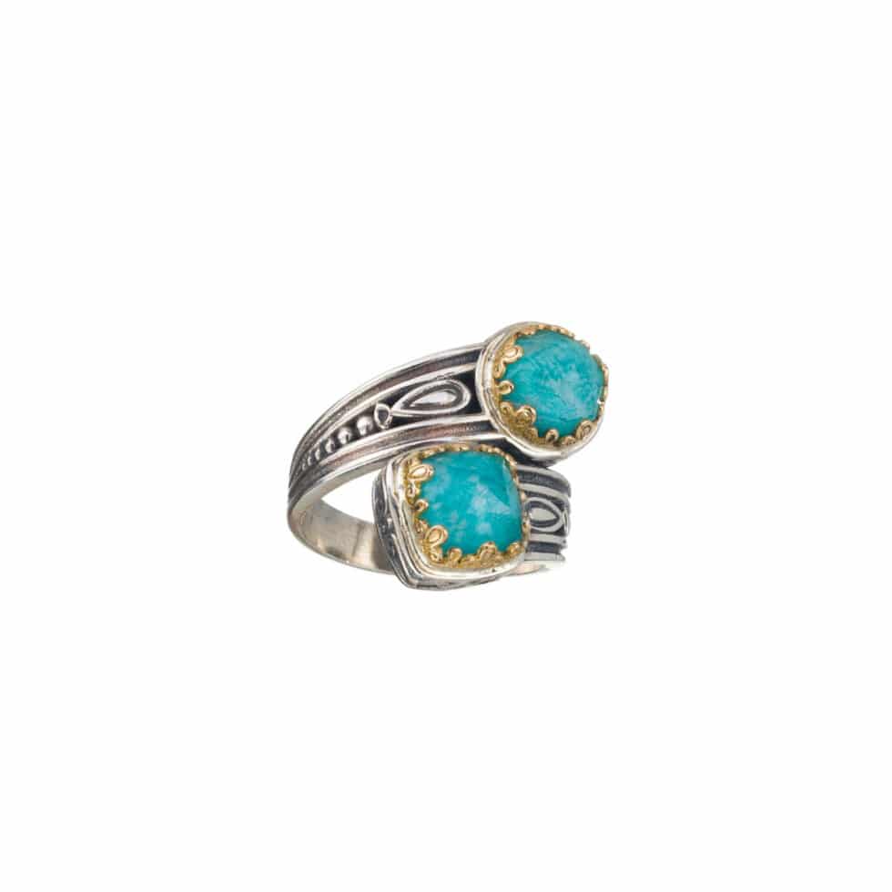Aegean colors 2 stones ring in 18K Gold and Sterling Silver