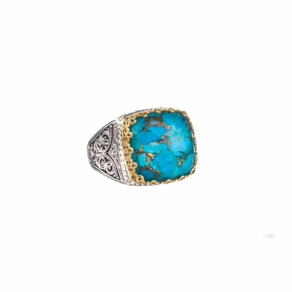 Aegean colors ring square in 18K Gold and Sterling Silver with doublet stone