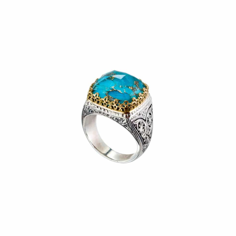 Aegean colors ring square in 18K Gold and Sterling Silver with doublet stone