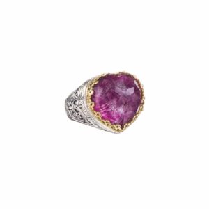 Aegean colors heart ring in 18K Gold and Sterling Silver with doublet stone