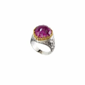 Aegean colors heart ring in 18K Gold and Sterling Silver with doublet stone - Image 2