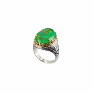 Aegean colors big oval ring in 18K Gold and Sterling Silver with doublet stone - Image 2