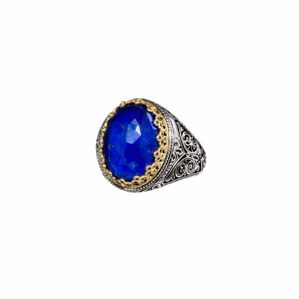 Aegean colors oval ring in 18K Gold and Sterling Silver and doublet stone