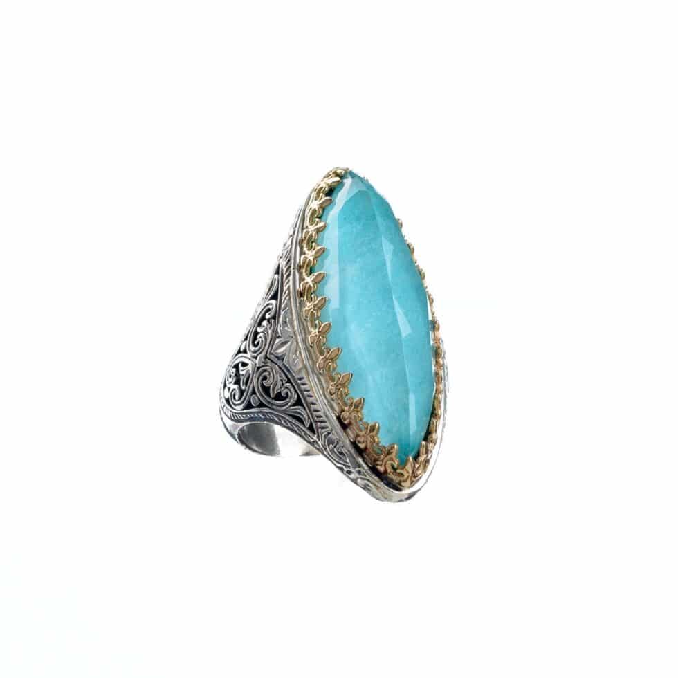 Aegean colors big marquise ring in 18K Gold and Sterling Silver with doublet stone