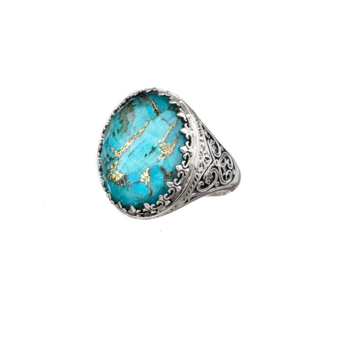 Aegean colors Medium Oval Ring in Sterling Silver with Doublet Gemstone - Image 2