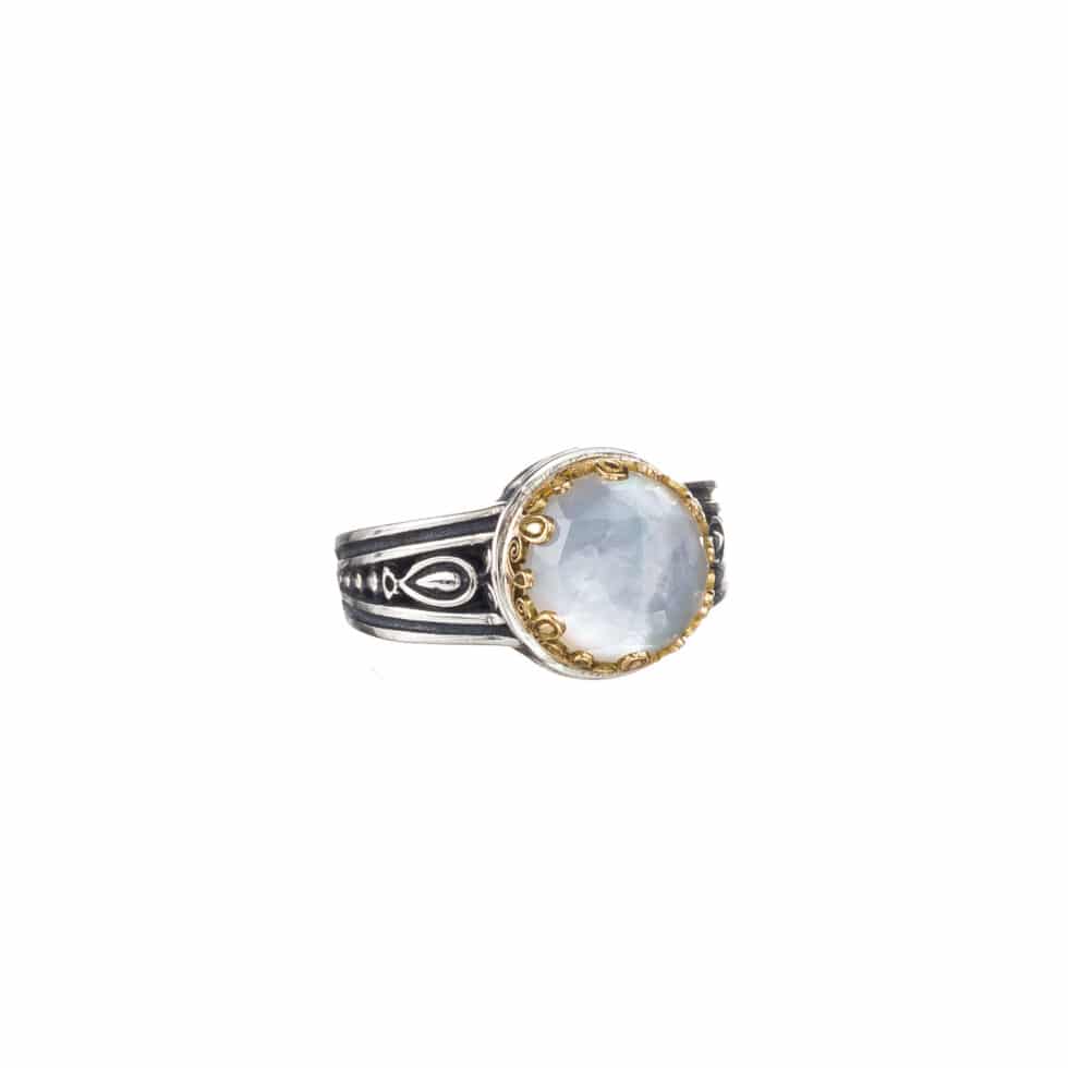 Aegean colors round ring in 18K Gold and Sterling Silver with doublet stone