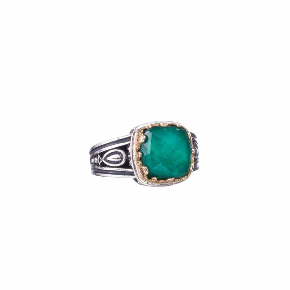 Aegean colors square ring in 18K Gold and Sterling Silver with doublet stone
