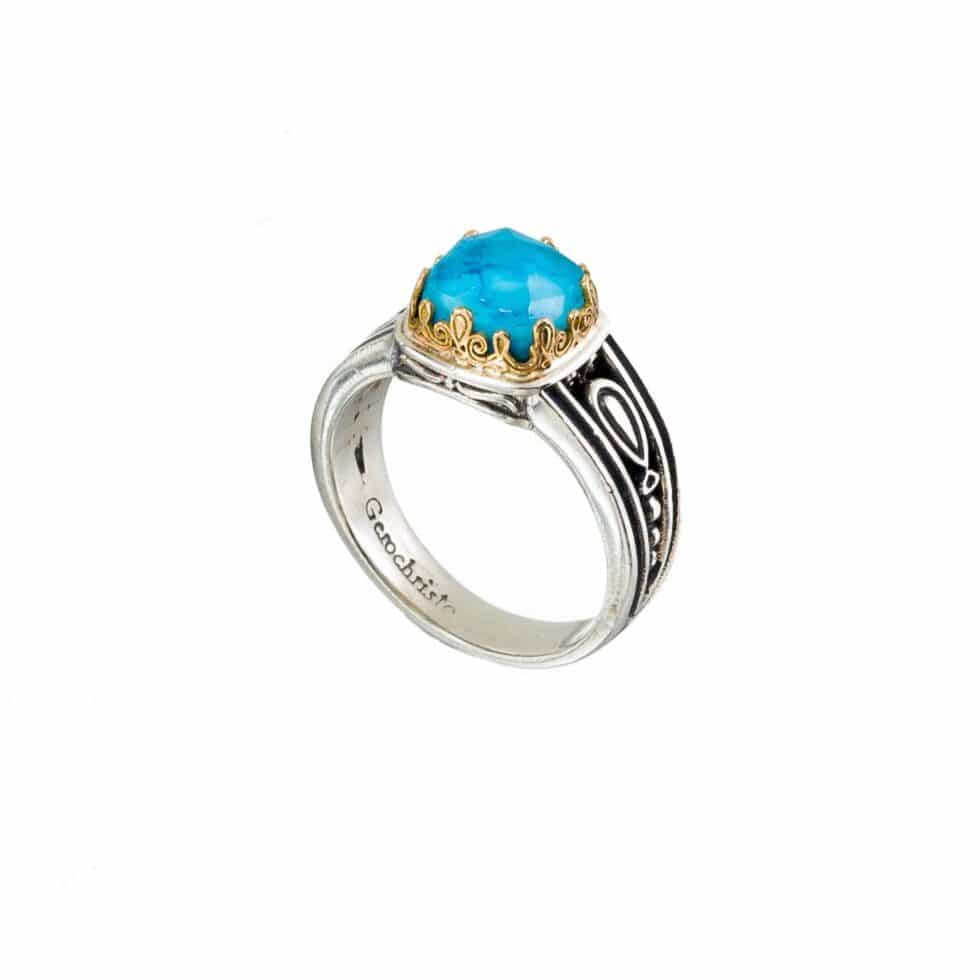 Aegean colors small square ring in 18K Gold and Sterling Silver with doublet stone