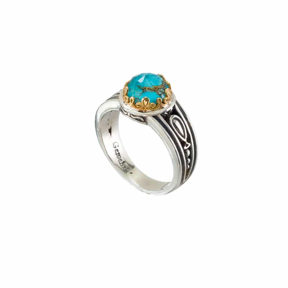 Aegean colors small round ring in 18K Gold and Sterling Silver with doublet stone