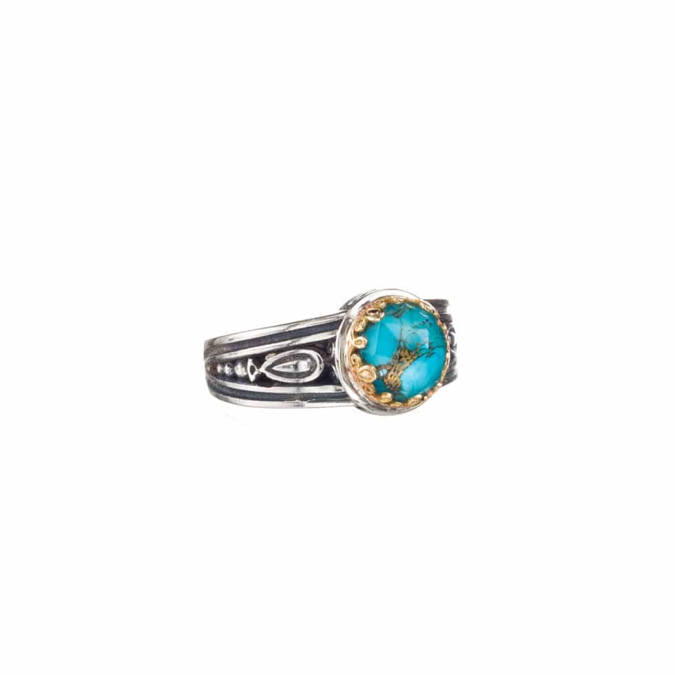Aegean colors small round ring in 18K Gold and Sterling Silver with doublet stone