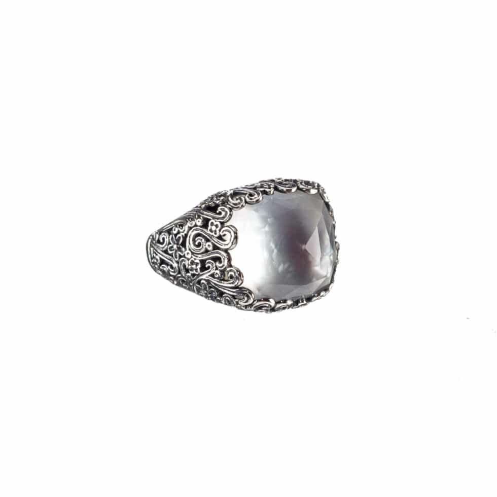 Anthemis square ring in Sterling Silver