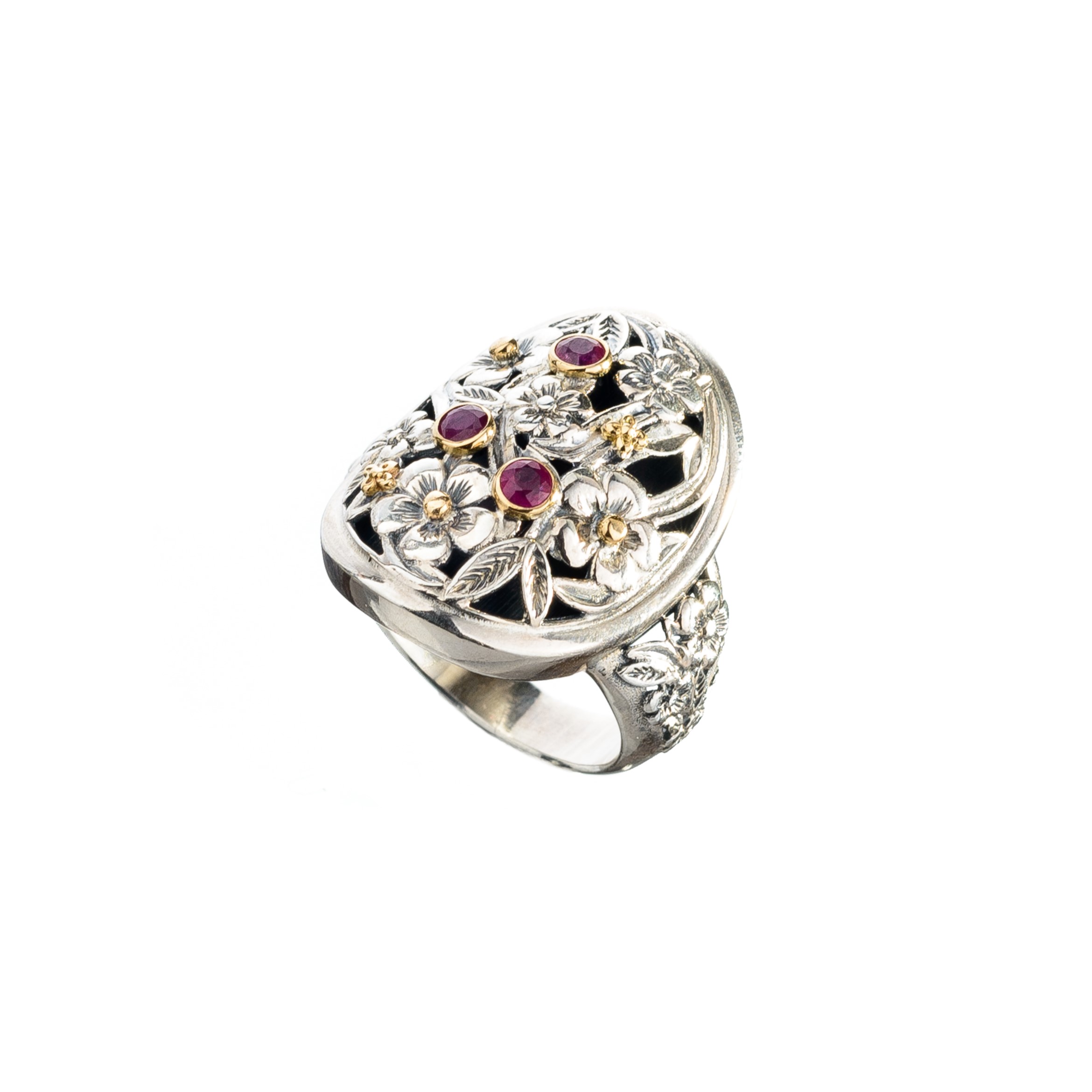 Harmony ring in 18K Gold and Sterling Silver with rubies