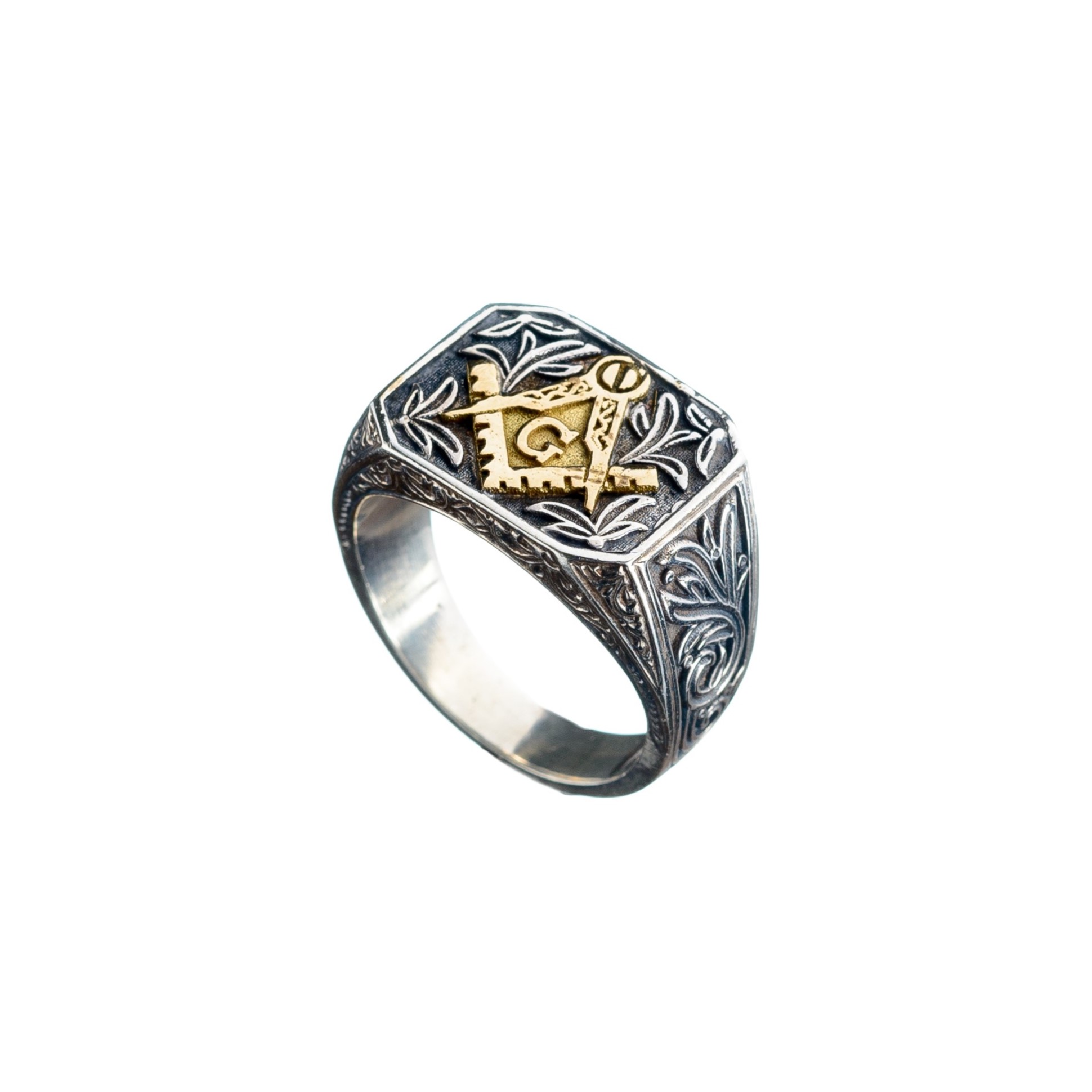 Masonic ring in 18K Gold and Sterling Silver