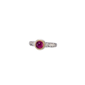 Ariadne small round ring in 18K Gold and Sterling silver with pink tourmaline