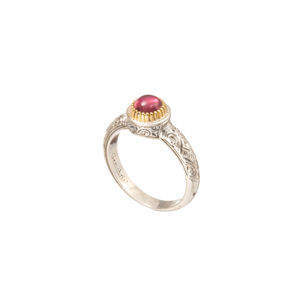 Ariadne small round ring in 18K Gold and Sterling silver with pink tourmaline
