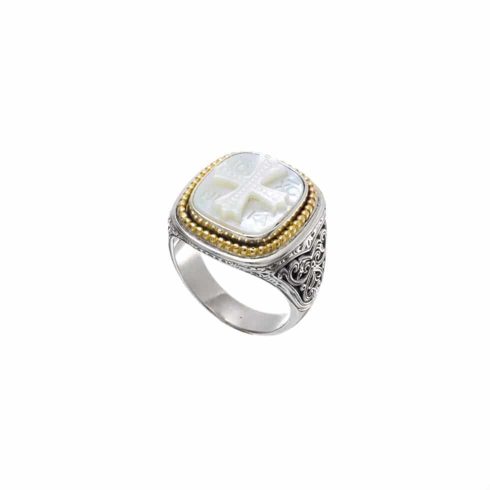 Symbol ring with signet stone in 18K Gold and Sterling Silver