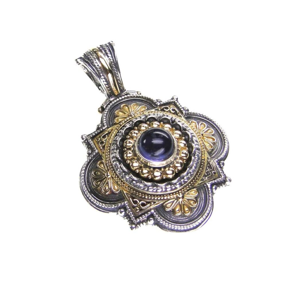 Athenian flower Byzantine pendant in 18K Gold and Sterling Silver