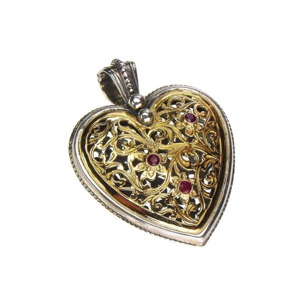 Garden Shadows big Heart pendant in 18K Gold and Sterling Silver