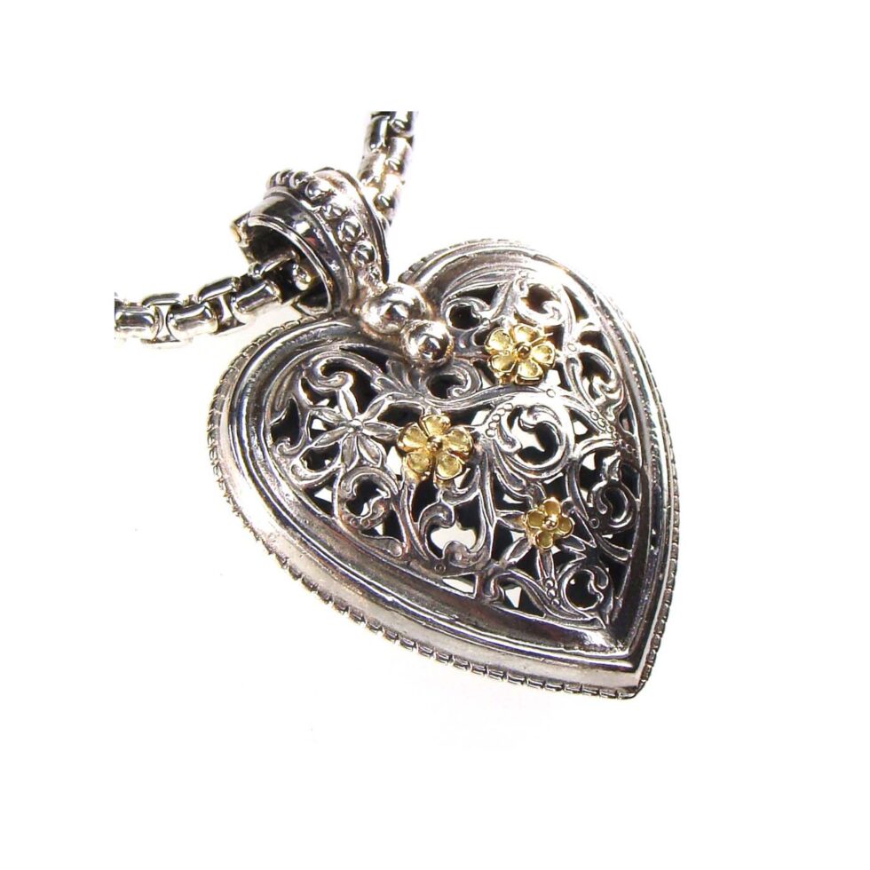 Garden Shadows medium Heart pendant in 18K Gold and Sterling Silver