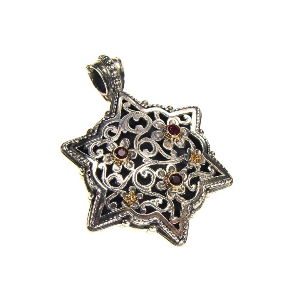 Garden Shadows Star Pendant in 18K Gold and Sterling Silver with rubies