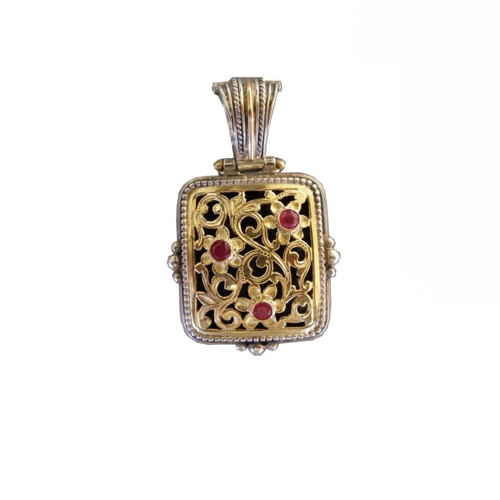 Garden Shadows Cushion pendant in 18K Gold and Sterling Silver with Rubies