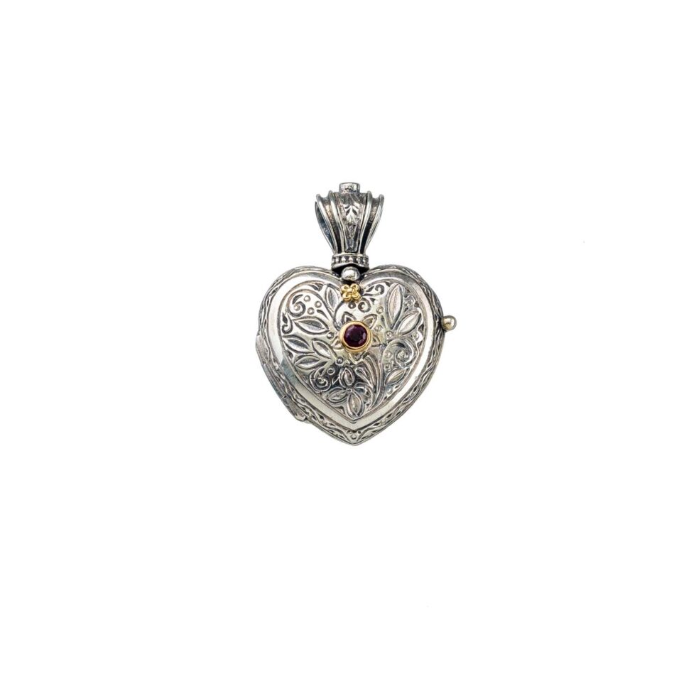 Heart locket in Sterling Silver with Details in 18K Gold