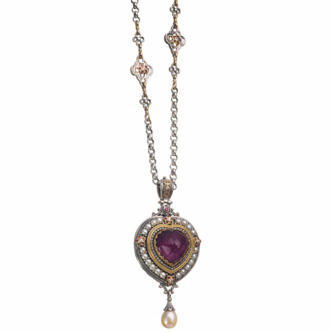 Imperial heart pendant in 18K Gold and Sterling Silver with Gemstones ...