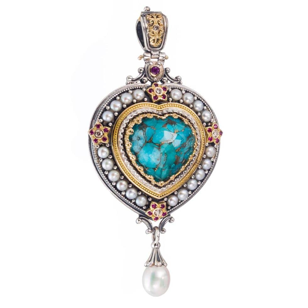 Imperial heart pendant in 18K Gold and Sterling Silver with Gemstones