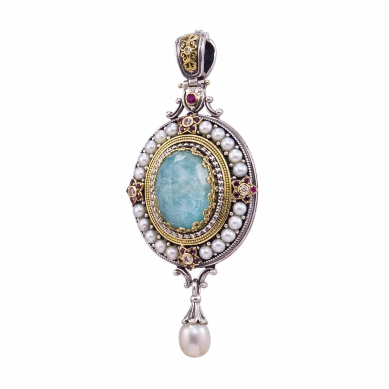 Imperial oval pendant in 18K Gold and Sterling Silver with Gemstones