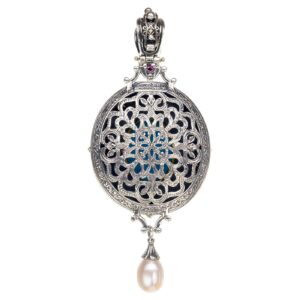 Imperial oval pendant in 18K Gold and Sterling Silver with Gemstones - Image 2
