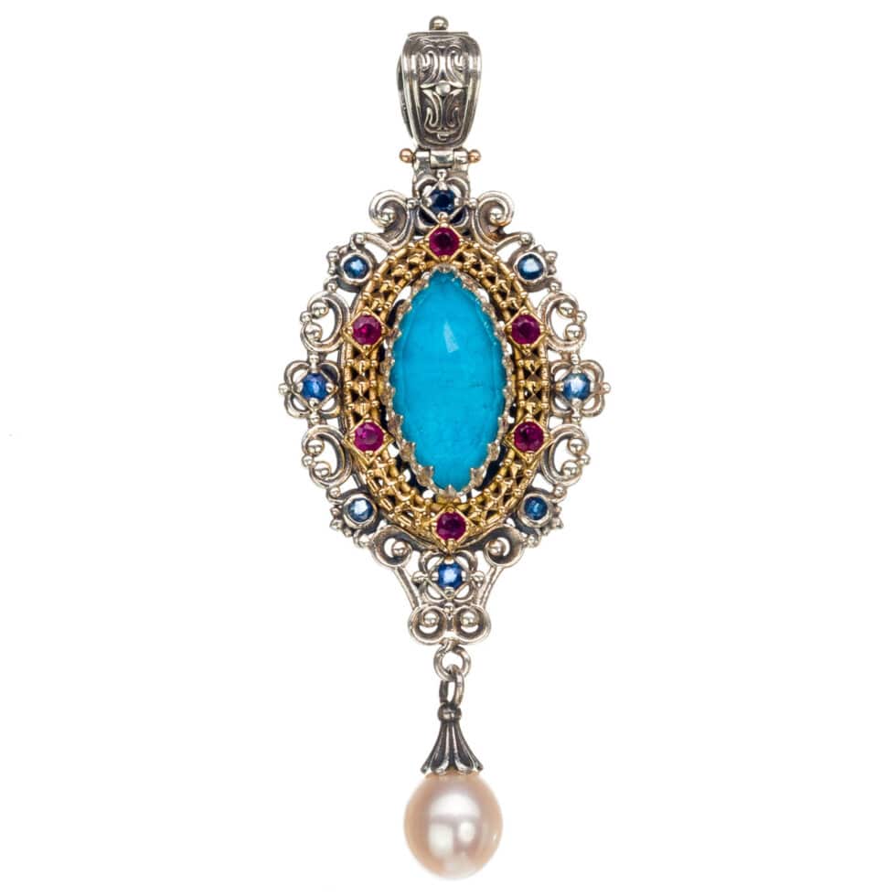 Iris marquise pendant in 18K Gold and Sterling Silver with Gemstones