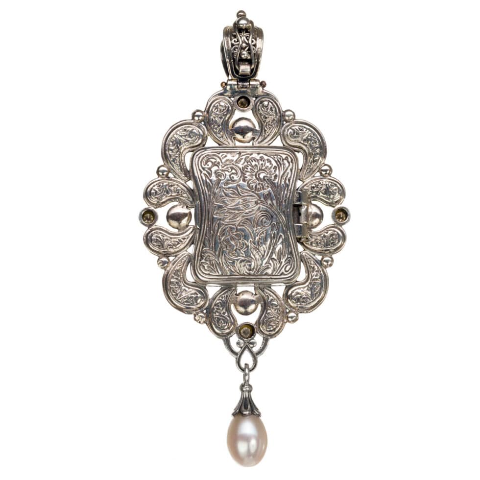 Mediterranean pendant, secret locket in 18K Gold and Sterling Silver